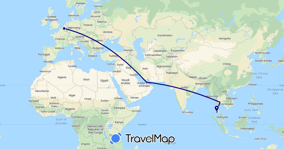 TravelMap itinerary: driving in United Arab Emirates, Belgium, Thailand (Asia, Europe)